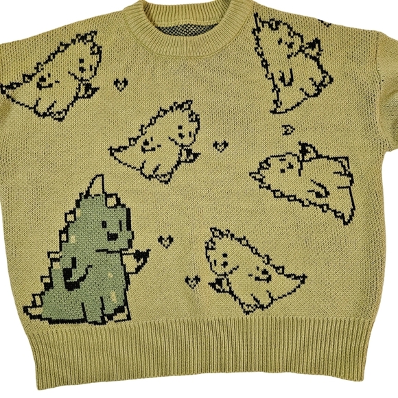 Adorable Dino Knit Sweater Light Green, Medium - Picture 8 of 12